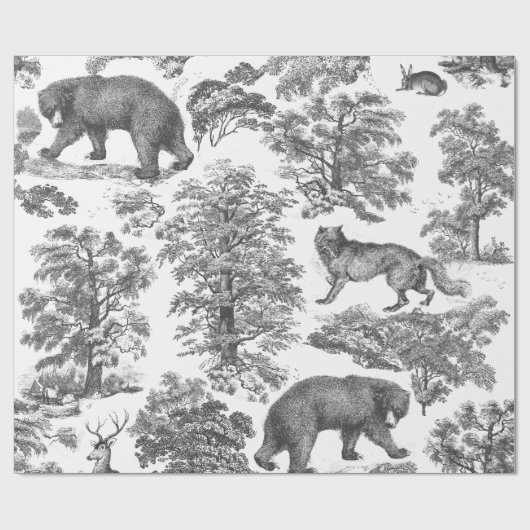 Classy Elegant Rustiek Grijs Bos Dieren Toile Cadeaupapier (Vlak)