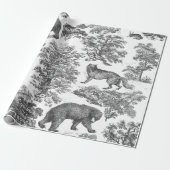Classy Elegant Rustiek Grijs Bos Dieren Toile Cadeaupapier (Uitgerold)