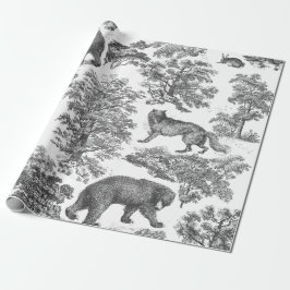 Classy Elegant Rustiek Grijs Bos Dieren Toile Cadeaupapier