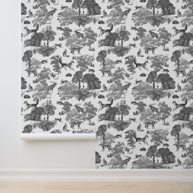 Classy Elegant Rustiek Grijs Fox Bos Dier Toile Behang (Applicatie)