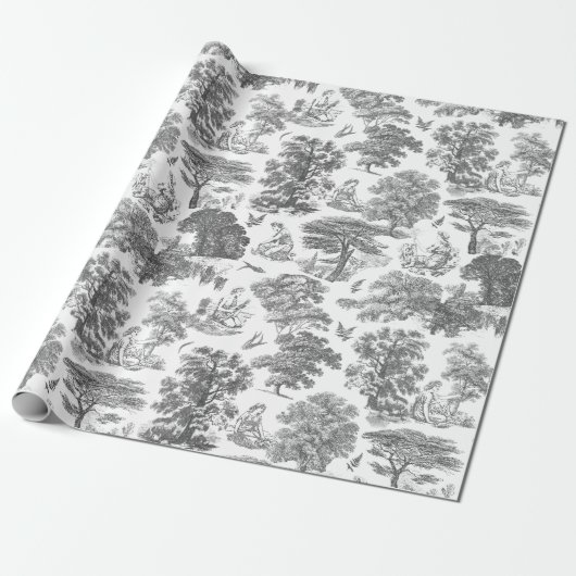 Classy Elegant Rustiek Grijs Landelijk Toile Cadeaupapier (Uitgerold)