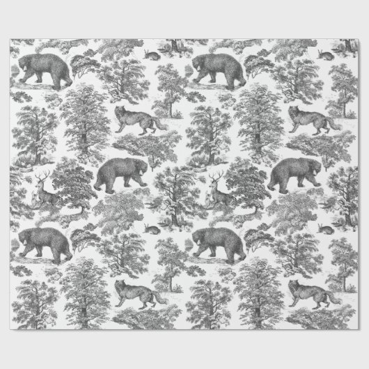 Classy Elegant Rustiek Zwarte Woud Dieren Toile Cadeaupapier (Vlak)