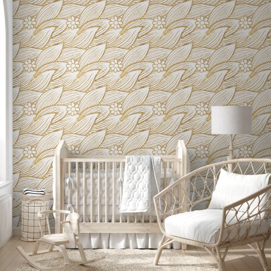 Classy Elegant Schattige Wit en Goud Daisy Pattern Behang (Kinderen)