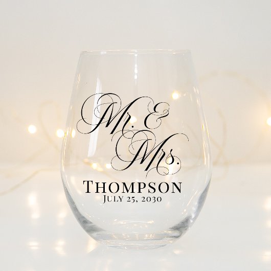 Classy Elegant Script meneer en mevrouw Gepersonal Wijnglas Zonder Voet
