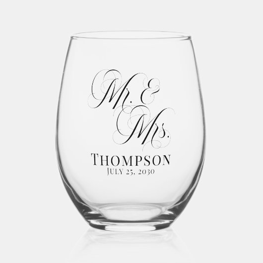 Classy Elegant Script meneer en mevrouw Gepersonal Wijnglas Zonder Voet (Voorkant)