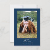 Classy Elegant Script Navy Blue Afstuderen Foto Bedankkaart (Voorkant)