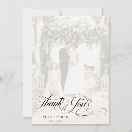 Classy Elegant Script Pas getrouwd Photo Overlay Bedankkaart (Voorkant)