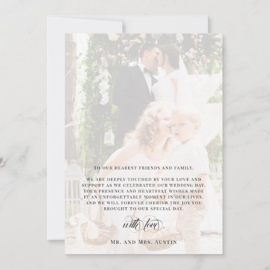 Classy Elegant Script Pas getrouwd Photo Overlay Bedankkaart (Achterkant)