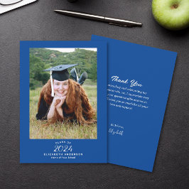 Classy Elegant Script Royal Blue Afstuderen Foto Bedankkaart
