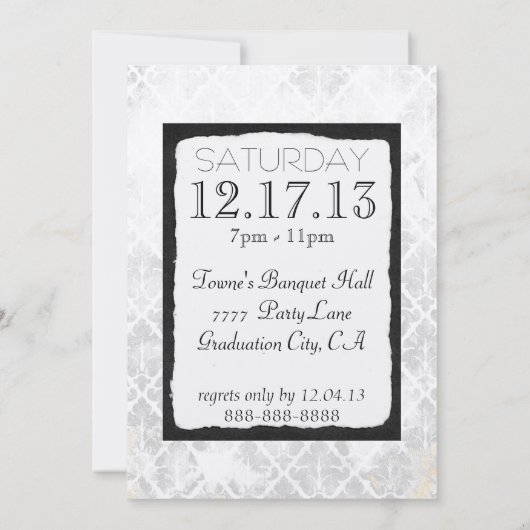 Classy Elegant Silver Damask retication party Kaart (Achterkant)