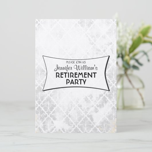 Classy Elegant Silver Damask retication party Kaart (Staand voorkant)