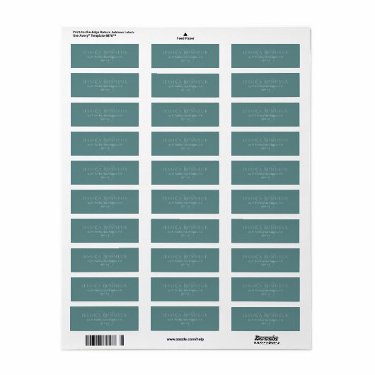 Classy Elegant Teals Return Address Etiket (Full Sheet)