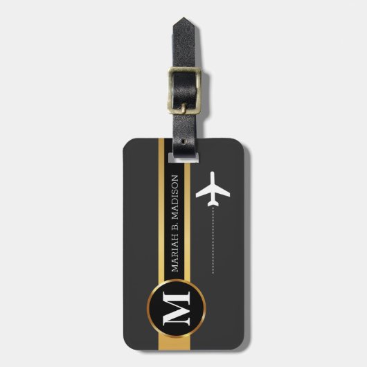 Classy Elegant Traveller Gold Metal monogram Naam Bagagelabel (Voorkant verticaal)