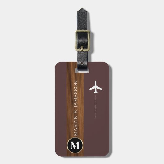 Classy Elegant Traveller Hout monogrammed Naam Bagagelabel (Voorkant verticaal)