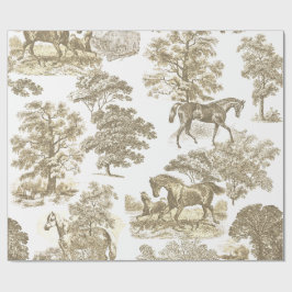 Classy Elegant Vintage Beige Gold Horses Toile Cadeaupapier