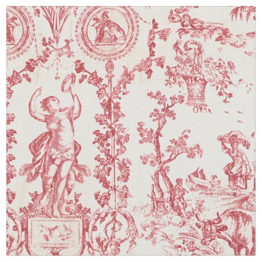Classy Elegant Vintage Red French Country Toile Stof (Close Up)