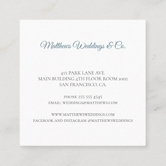 Classy elegant waterverf foliage bruiloft planner vierkante visitekaartje (Achterkant)