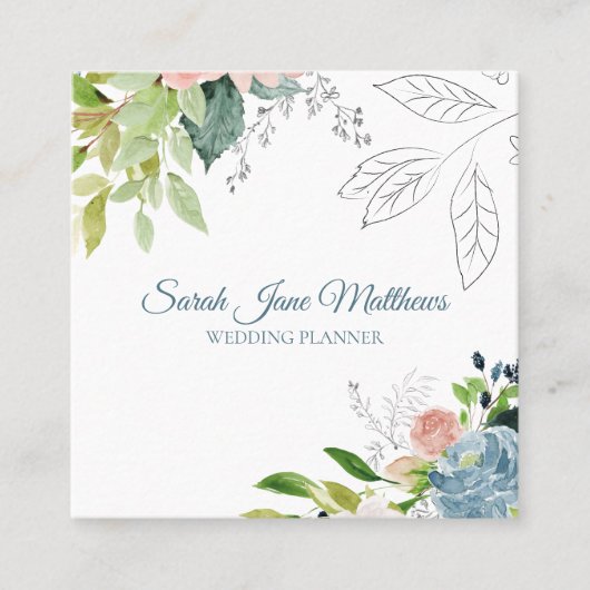 Classy elegant waterverf foliage bruiloft planner vierkante visitekaartje (Voorkant)