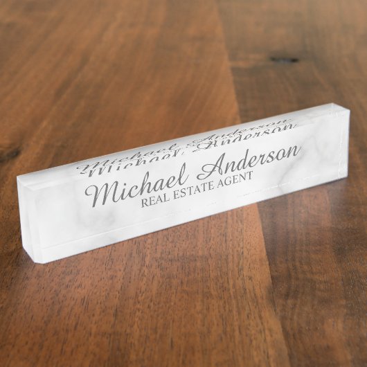 Classy Elegant White Marble Naambordje (Zijkant)