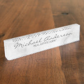 Classy Elegant White Marble Naambordje (Zijkant)