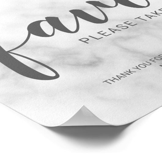 Classy Elegant White Marble Wedding Favors Sign Poster (Hoek)