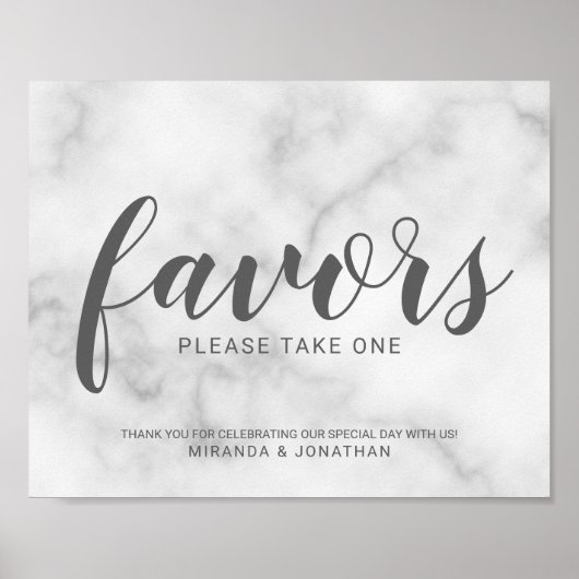 Classy Elegant White Marble Wedding Favors Sign Poster (Voorkant)