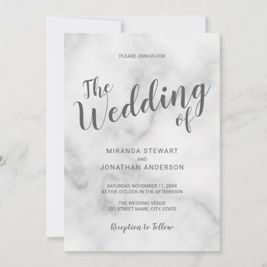 Classy Elegant White Marble Wedding Kaart (Voorkant)