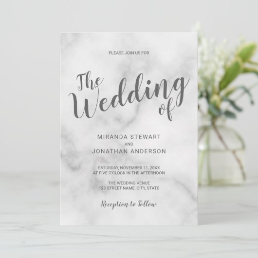 Classy Elegant White Marble Wedding Kaart (Staand voorkant)