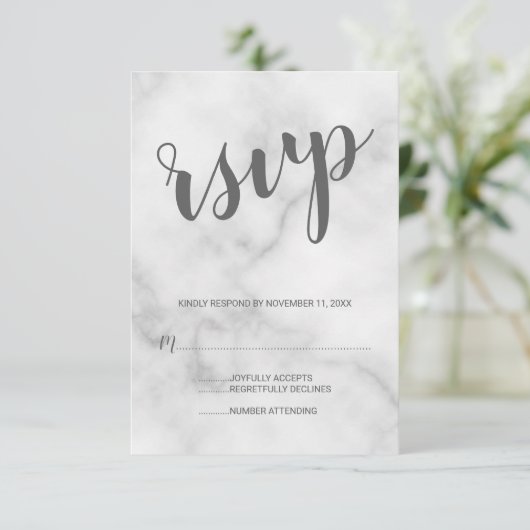 Classy Elegant White Marble Wedding RSVP Kaartje (Staand voorkant)