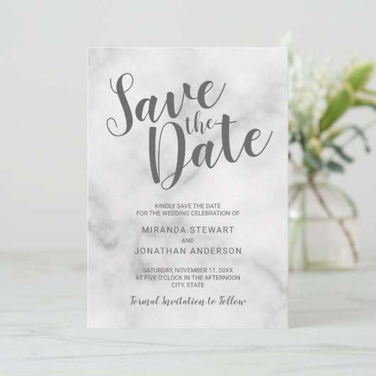 Classy Elegant White Marble Wedding Save the Date (Staand voorkant)