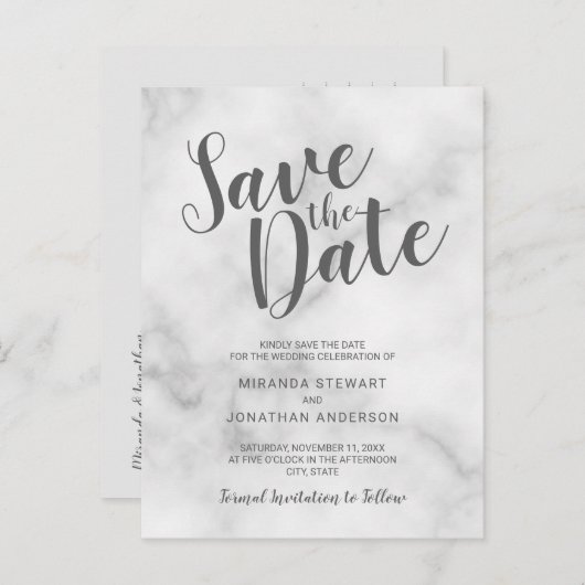 Classy Elegant White Marble Wedding Save the Date Aankondigingskaart (Voorkant / Achterkant)