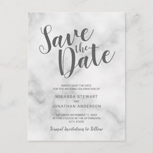 Classy Elegant White Marble Wedding Save the Date Aankondigingskaart (Voorkant)
