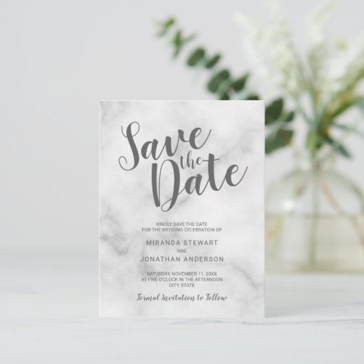 Classy Elegant White Marble Wedding Save the Date Aankondigingskaart (Staand voorkant)