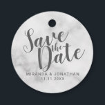 Classy Elegant White Marble Wedding Save the Date Bedankjes Labels<br><div class="desc">Classy Elegant Wedding Save the Date Favor Tags features title in grijs modern script font with name and date in modern sans serif font on white marble background.</div>