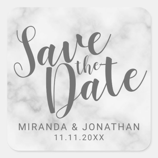 Classy Elegant White Marble Wedding Save the Date Vierkante Sticker (Voorkant)