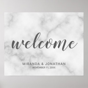 Classy Elegant White Marble Wedding Welcome Sign Poster