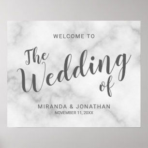 Classy Elegant White Marble Wedding Welcome Sign Poster