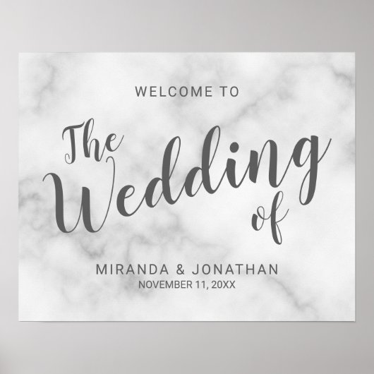 Classy Elegant White Marble Wedding Welcome Sign Poster (Voorkant)