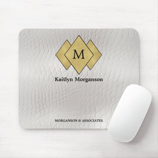 Classy Elegant wit lederen monogram Muismat (Met muis)