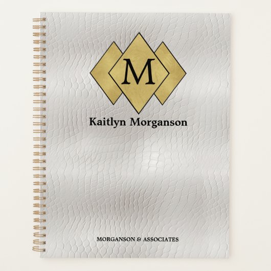 Classy Elegant wit lederen monogram Planner (Voorkant)