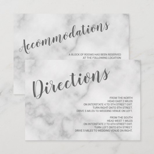 Classy Elegant Wit Marmer Bruiloft Details Kaart (Voorkant / Achterkant)