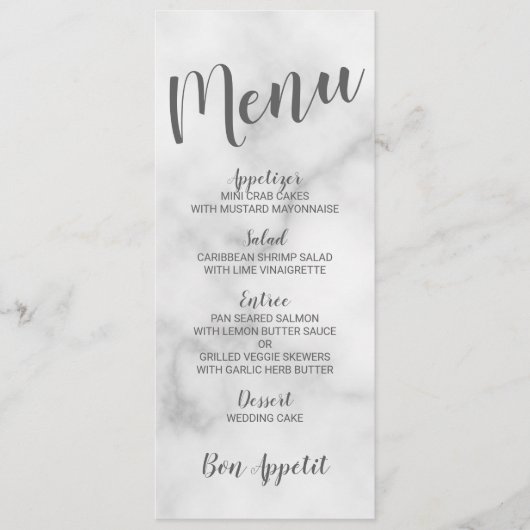 Classy Elegant Wit Marmer Bruiloft Menu (Voorkant)