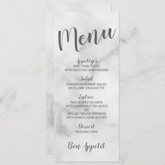 Classy Elegant Wit Marmer Bruiloft Menu (Voorkant / Achterkant)