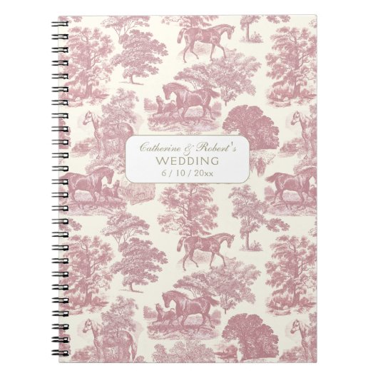 Classy Elegant Zacht Roze Paarden Toile met Naam Notitieboek (Voorkant)