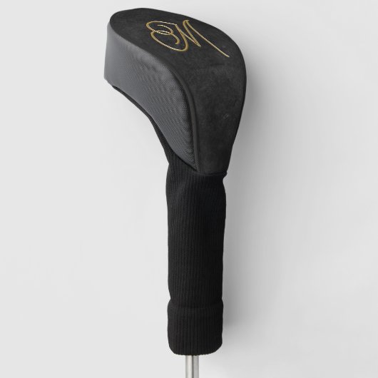 Classy Elegant Zwart en Goud  Monogrammed Golfheadcover (Schuin)