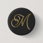 Classy Elegant Zwart en Goud  Monogrammed Ronde Button 3,2 Cm (Voorkant)