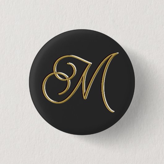 Classy Elegant Zwart en Goud  Monogrammed Ronde Button 3,2 Cm (Voorkant)