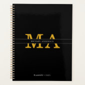 Classy Elegant Zwart Goud Monogram Aangepaste naam Planner (Voorkant)