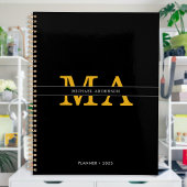 Classy Elegant Zwart Goud Monogram Aangepaste naam Planner