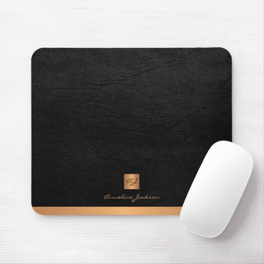 Classy elegant zwart ledergoud, monogegrammeerd muismat (Met muis)